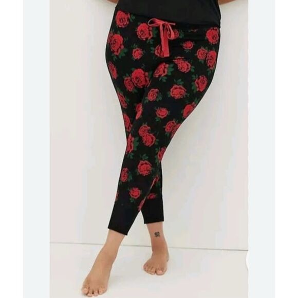 Torrid red roses stretchy lounge sleep 2x jogger leggings - Picture 1 of 5